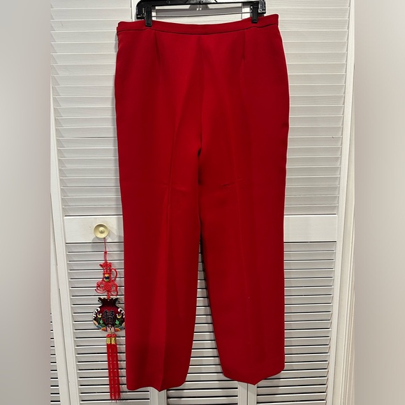 Solid red one button jacket pants suit by Kasper size 14 - Picture 2 of 16